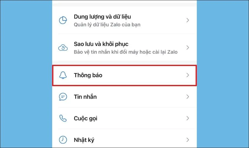 Nhấn vào mục Thông báo