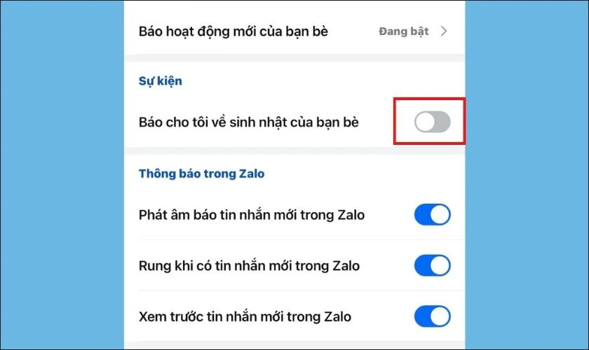 Nhấn vào biểu tượng cần gạt chuyển sang màu xám