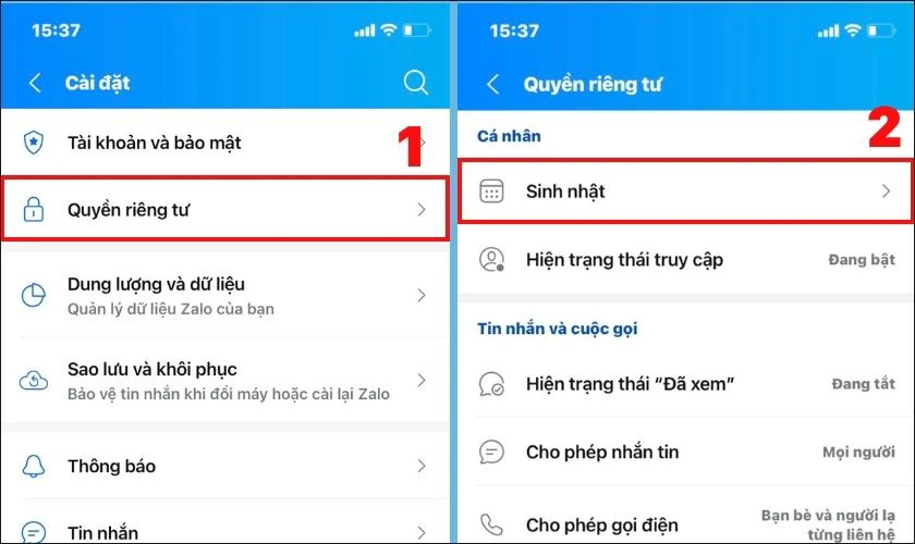 Các thao tác thực hiện cách bật lại ẩn ngày sinh trên Zalo 