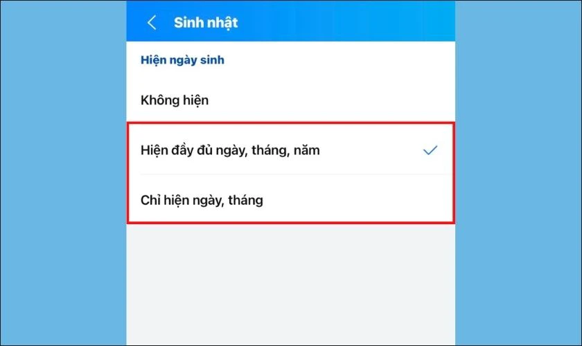 Thực hiện cách bật lại ẩn ngày sinh trên Zalo 