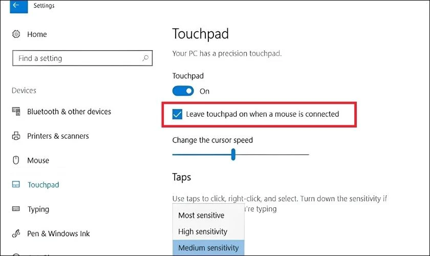 Cách chỉnh Touchpad vẫn hoạt động khi kết nối chuột ngoài cho laptop