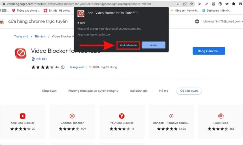 Nhấn vào nút Add extension để xác nhấn thêm tiện ích vào Google