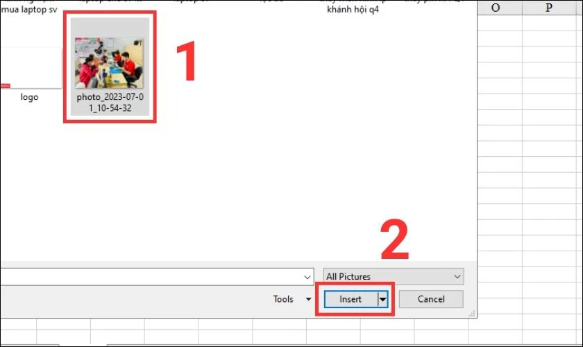 Insert từng ảnh thủ công vào Excel 