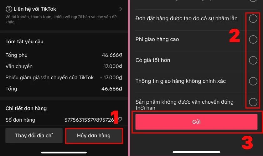 Các thao tác hủy đơn 