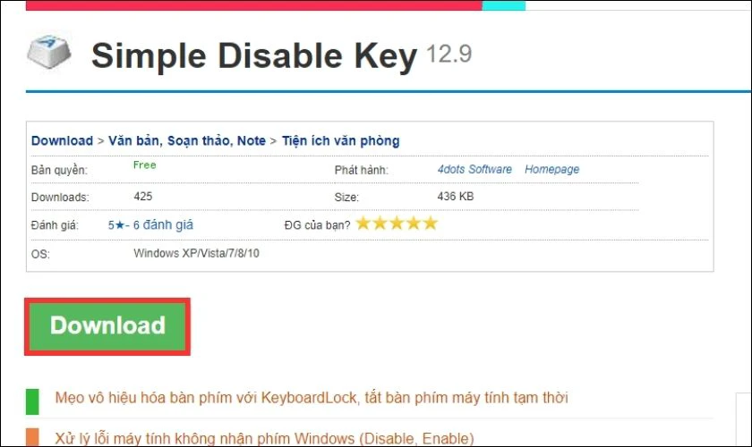 Khóa bàn phím bằng phần mềm Simple Disable Key 