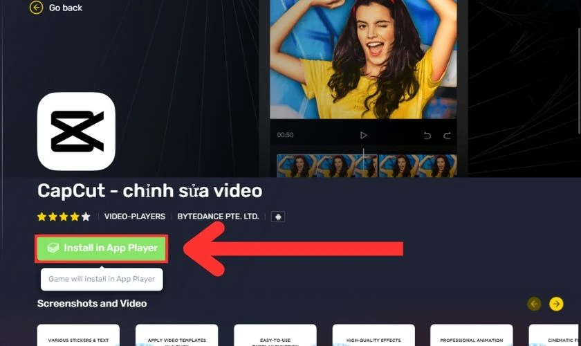 Nhấn nút Cài đặt và chờ tải xuống để trải nghiệm Capcut