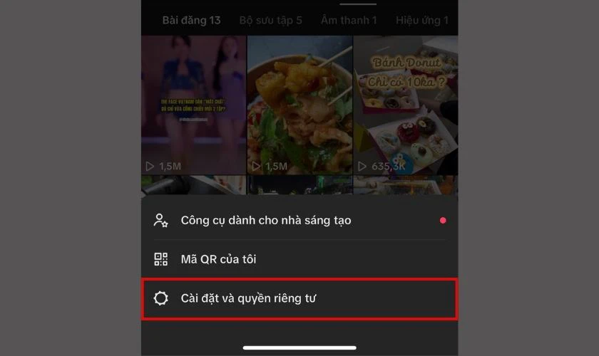 Chọn vào mục Cài đặt và quyền riêng tư