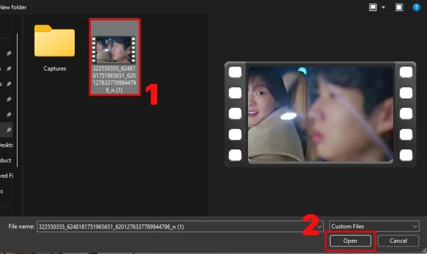 Nhấn vào Open để tải video lên