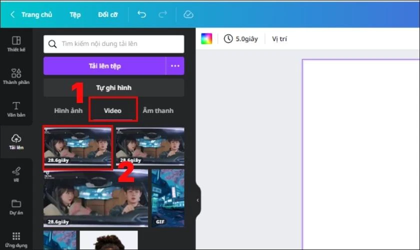 Nhấn vào mục Video và nhấn chọn vào video đã được tải lên
