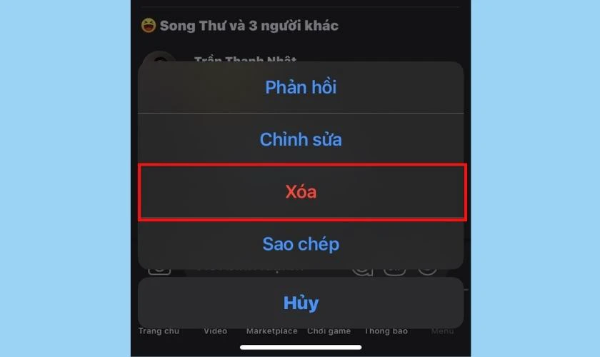 Nhấn vào mục Xóa màu đỏ