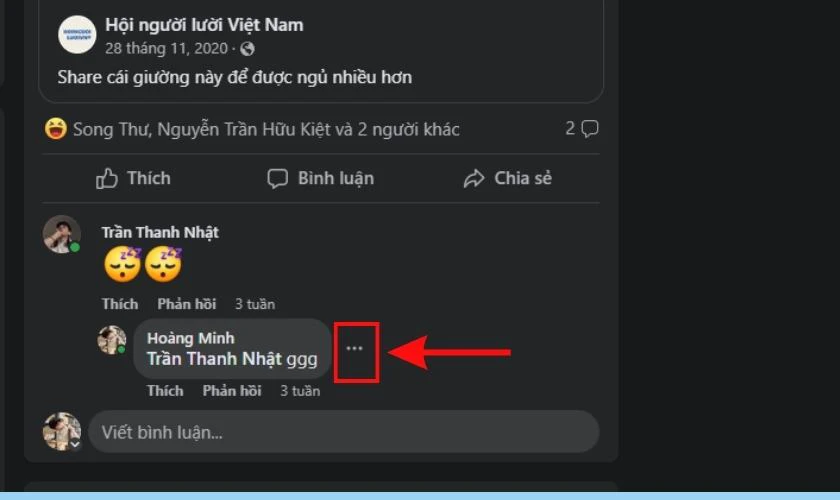 Lựa chọn bình luận của mình và click vào dấu ba chấm kế bên cạnh