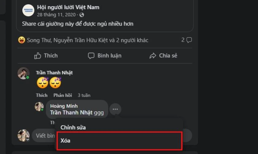 Cách xóa bình luận trên Facebook của mình và người khác trên PC