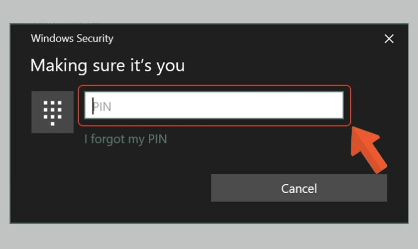 Nhập mã pin trước khi cài mật khẩu vân tay cho laptop 