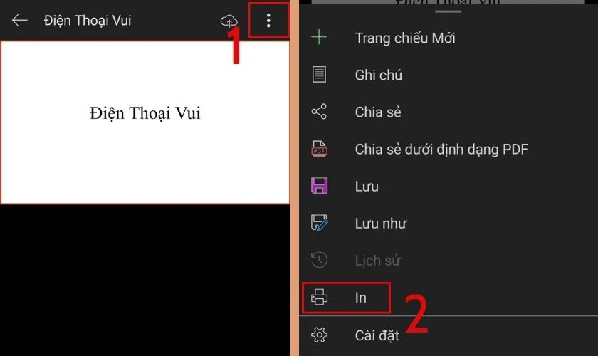 Chọn In để chuyển file