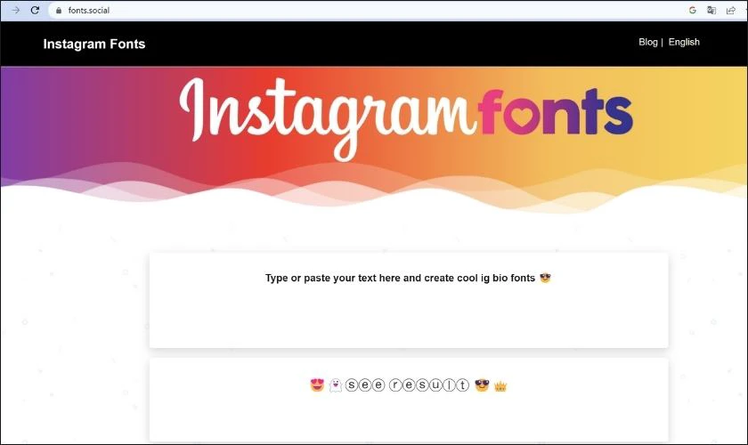 Giao diện của phần mềm Instagram Fonts Generator