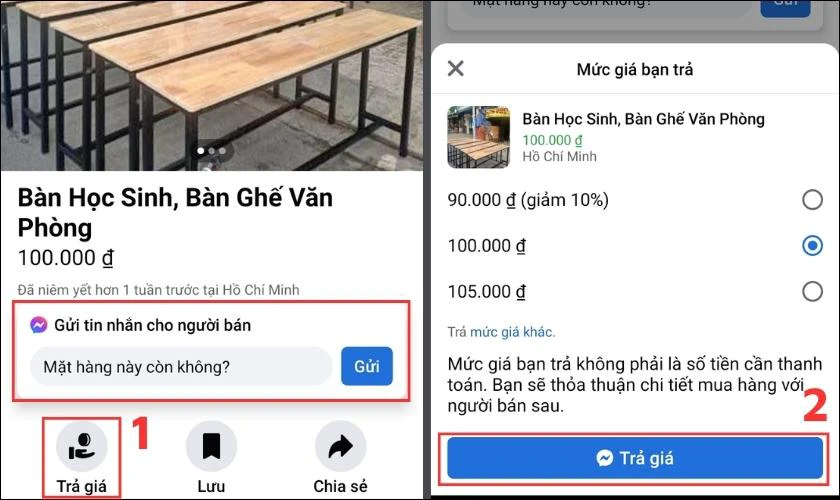 Các thao tác tìm mua hàng trên Facebook Marketplace