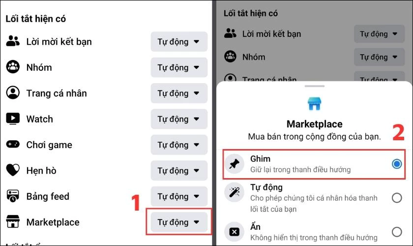 Thực hiện mở, tắt Marketplace Facebook trên điện thoại