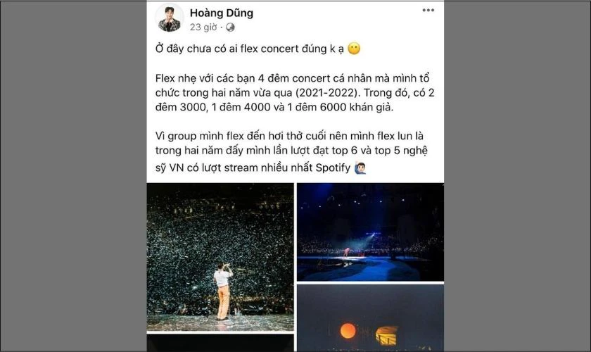 Hoàng dùng flex nhẹ 4 đêm concert và top nghệ sĩ VN có lượt stream nhiều nhất Spotify