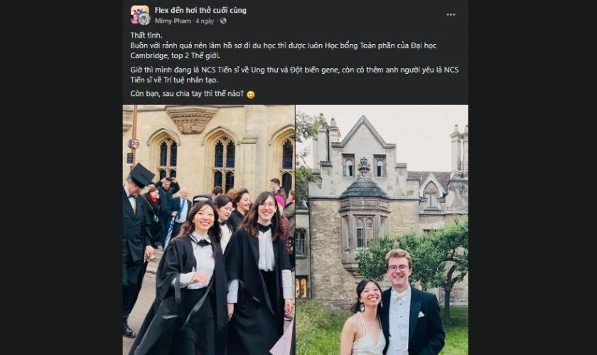 Bài đăng của bạn Mimy Pham đạt học bổng toàn phần Đại học Cambridge