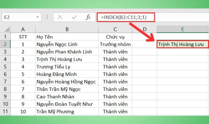 Ví dụ về cách truy xuất dữ liệu trên trang tính nhanh chóng