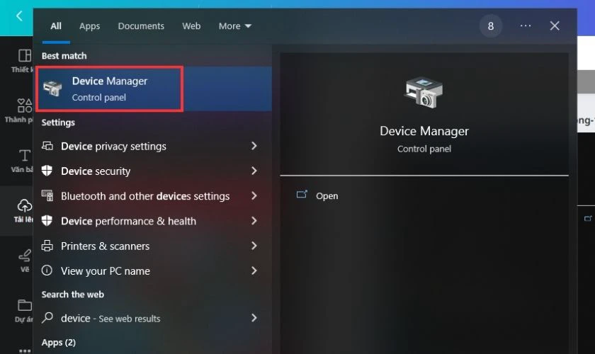 Tìm và truy cập vào Device Manager