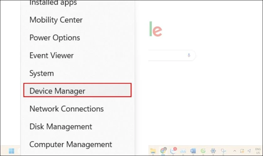 Chọn Device Manager để chỉnh màn hình máy tính bị vàng