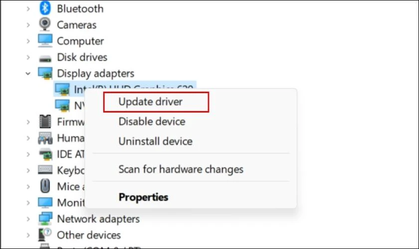 Chọn Update driver để cập nhật driver mới