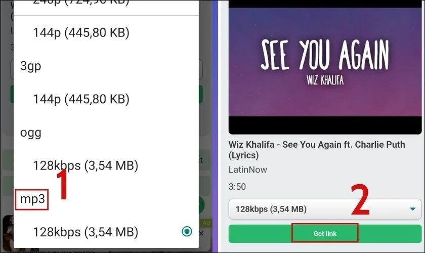 Chọn định dạng file MP3 cho video