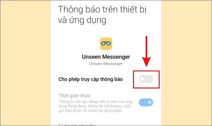 Nhấn vào biểu tượng cần gạt