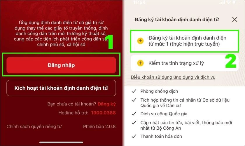 Lựa chọn đúng loại tài khoản trên ứng dụng VNeID