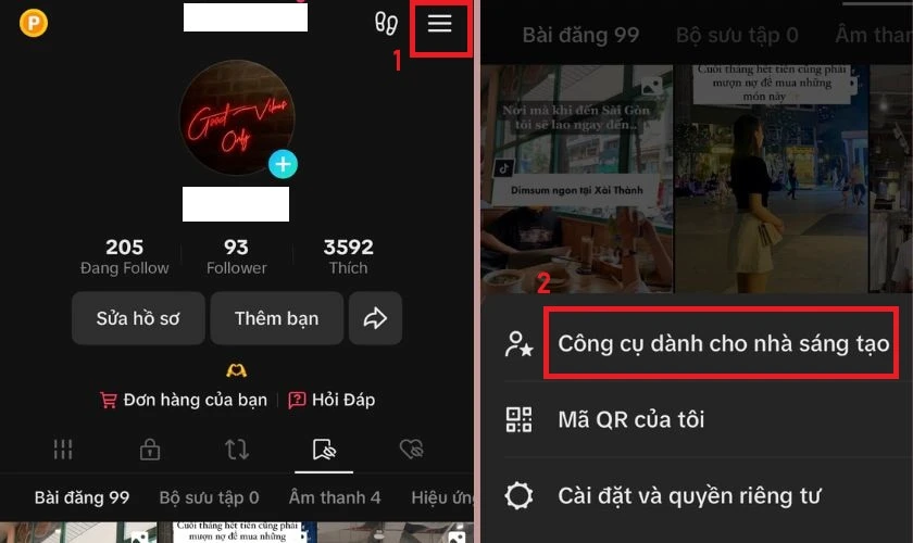 Nhấp chọn mục Công cụ dành cho nhà sáng tạo