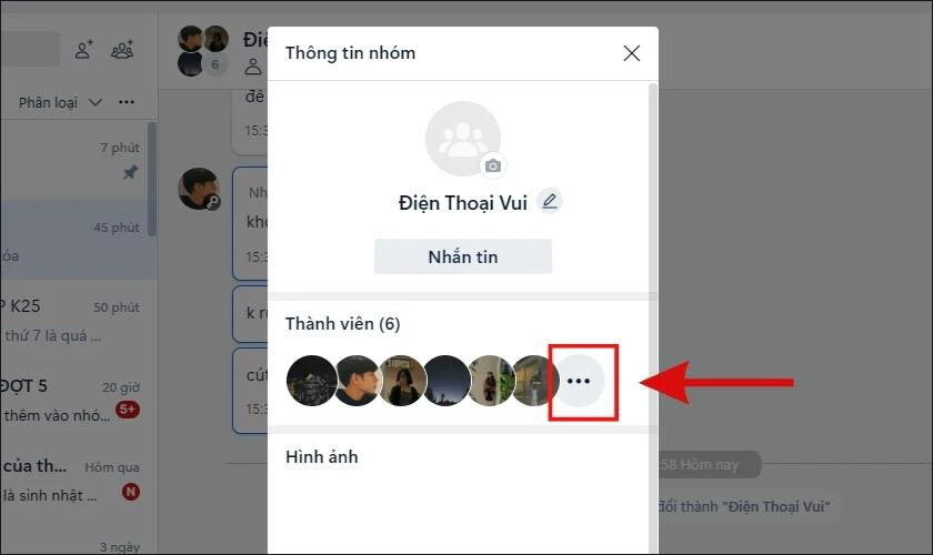 Thực hiện xóa thành viên trong nhóm Zalo trên máy tính