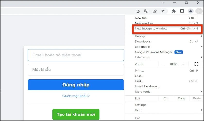 Nhấn phím tắt CTRL + SHIFT + N không còn thấy hiển thị tab ẩn danh