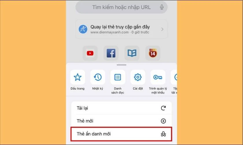 Chọn Mở tab ẩn danh mới trên Safari
