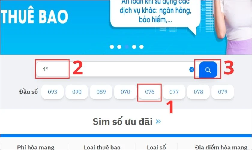 Bạn chọn đầu số 076 v&agrave; nhập 4* v&agrave;o khung t&igrave;m kiếm