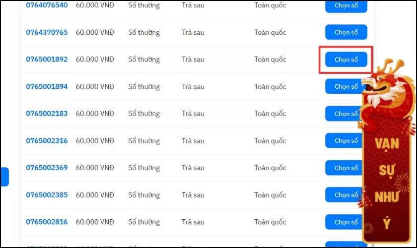 Nhấn v&agrave;o n&uacute;t Chọn số khi đ&atilde; quyết định