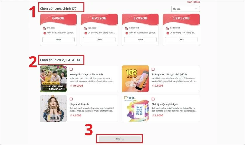 Sau khi chọn xong bạn nhấn v&agrave;o Tiếp tục