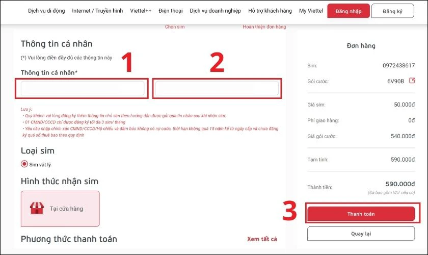  Điền Th&ocirc;ng tin c&aacute; nh&acirc;n v&agrave; nhấn Thanh to&aacute;n