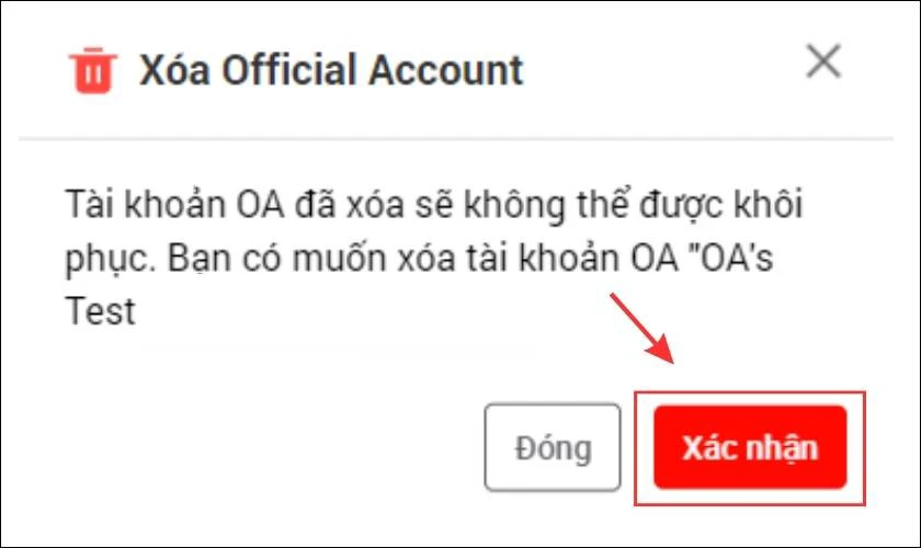Nhấn chọn Đồng &yacute; hủy t&agrave;i khoản Zalo Business
