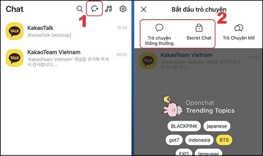 Tạo cuộc tr&ograve; chuyện tr&ecirc;n ứng dụng Kaokao Talk