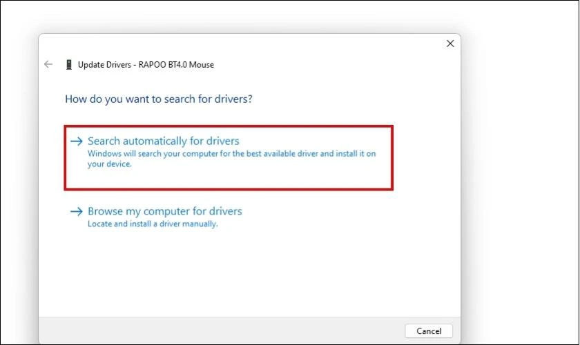 V&agrave;o mục Search Automatically for drives để t&igrave;m bản cập nhật mớ