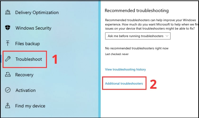 Nhấp vào mục Additional troubleshooters