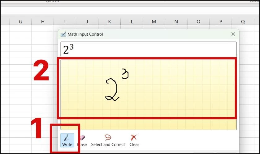 Chọn vào Write để viết số mũ