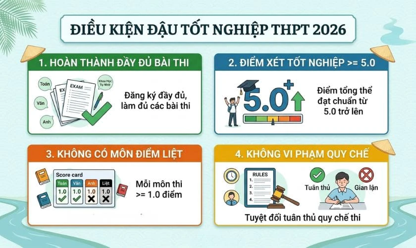 Điều kiện cần và đủ để đậu tốt nghiệp THPT 2026
