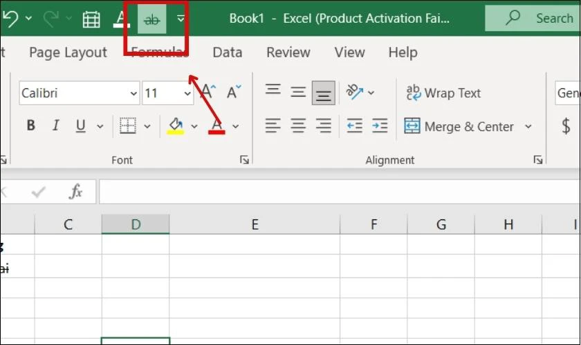 Biểu tượng Strikethrough gạch ngang chữ sẽ được thêm vào thanh công cụ trong Excel