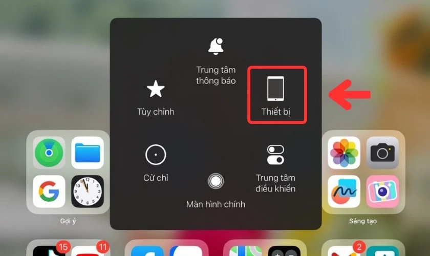 Chọn v&agrave;o mục Thiết bị