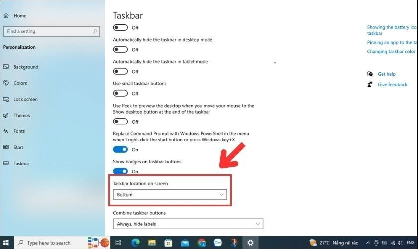 Cách chỉnh thanh công cụ từ dọc sang ngang trên Win 10