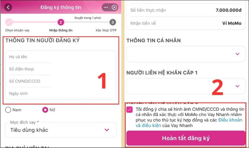 Nhấn Ho&agrave;n tất đăng k&yacute;