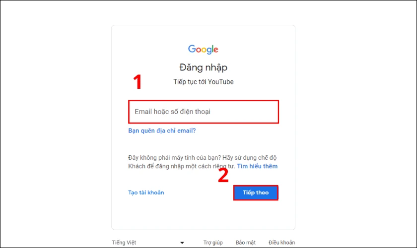 Nhập email hoặc số điện thoại v&agrave; nhấn&nbsp;Tiếp theo