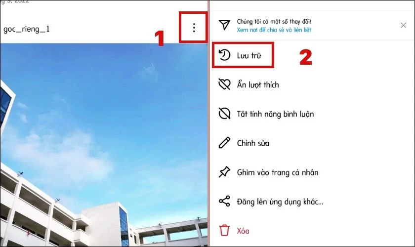 Chọn biểu tượng ba chấm v&agrave; nhấn chọn Lưu trữ